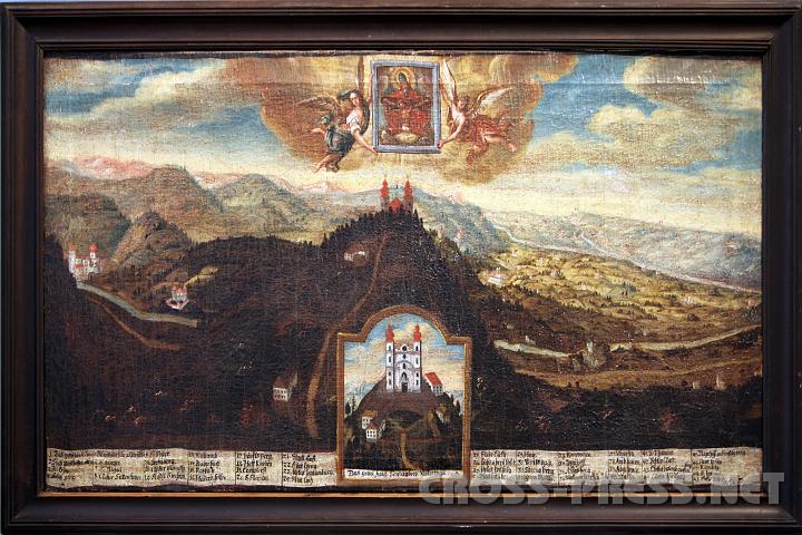 2009.04.24_15.19.54.jpg - Diese "geistliche Tourismuskarte" anno 1706 zeigt die Dreifaltigkeitskirche am Sonntagberg, mit darunterliegenden Pfarren des Mostviertels bis �ber die Donau.