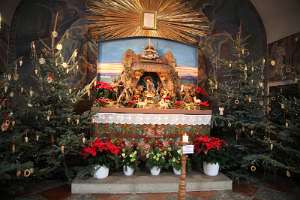 2012.12.25_10.59.50 Die Seitenstettner Weihnachtskrippe hat als gemalten Hintergrund die Mostviertler Landschaft mit Stift und Sonntagberg. Auf ähnliche Weise vermitteln viele...