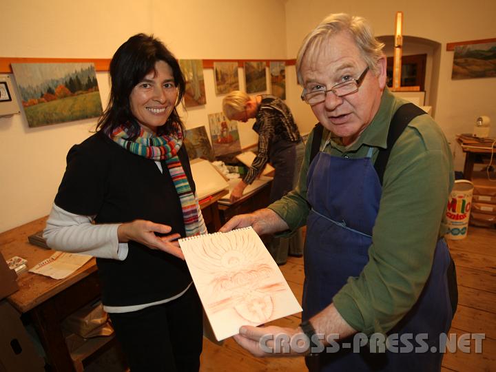 2009.12.02_21.09.33.jpg - Beim "offenen Atelier" kann jeder Interessierte seine Kreativit�t entfalten - in jeder beliebigen Technik: hier ein Weihnachtsmotiv mit R�telstift.